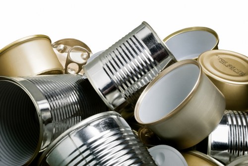 Various types of business waste materials ready for disposal